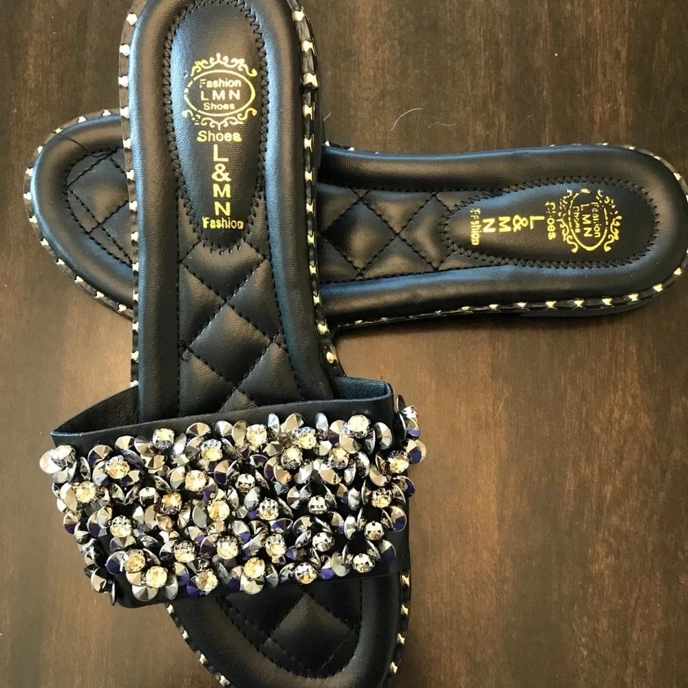 NEW L&MN Black Bling Slides - Picture 4 of 6
